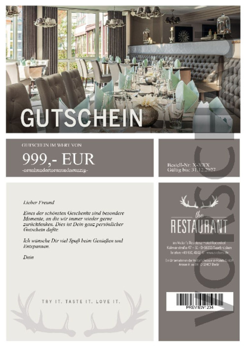 Einladend eingedeckte Tische im Restaurant. Im Hintergrund die lichtdurchflutenden Fenster mit Blick nach draußen. The Restaurant Wertgutschein Saarbrücken-Rodenhof