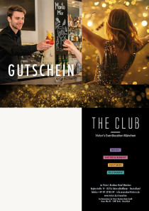 Eine Collage zeigt links einen Barmann, welcher ein Getränk in einem Glas anreicht. Auf der rechten Seite tanzt eine Frau ausgelassen vor gold-glitzerndem Hntergrund.