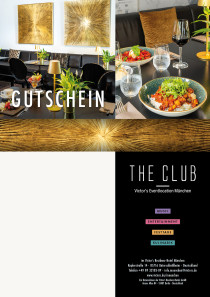 Eine Collage zeigt links eine einladende Sitzgruppe in The Club. Auf der rechten Seite stehen köstliche Speisen auf einem Tisch.