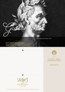 Ein gezeichneter Kopf von Caesar vor dunklem Hintergrund. Auf seinem Kopf trägt er einen Lorbeerkranz.